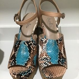 Turquoise Snake print Wedge sandal